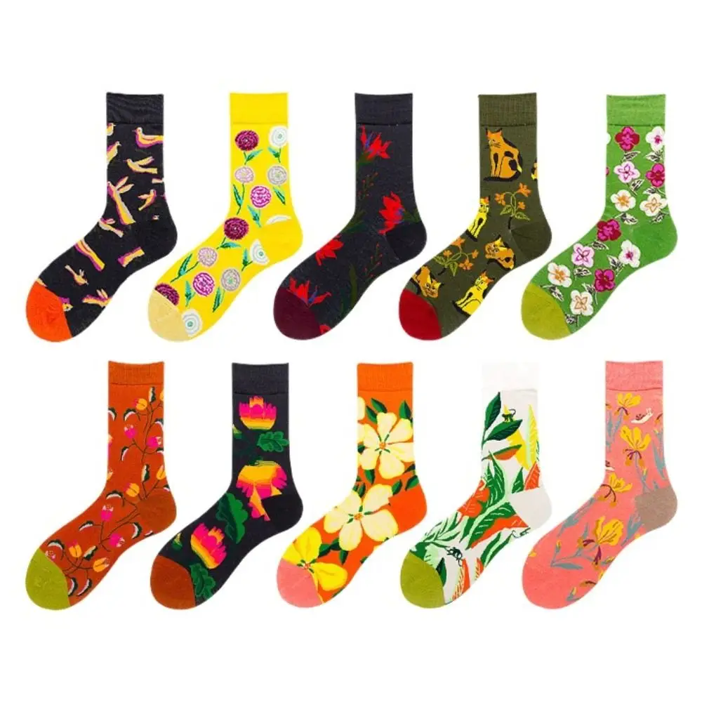 

Sweet Funny Plant Breathable Harajuku Cotton Art Graffiti Crew Sox Couple Hosiery Women Socks Flower Socks Middle Tube Socks