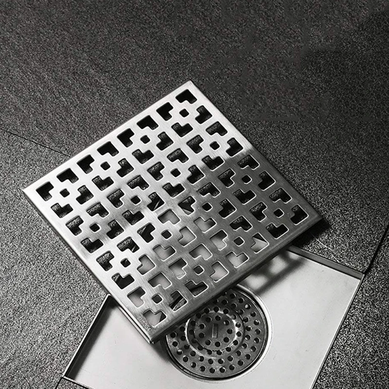 

Square Shower Floor Drain Outdoor Large Floor Drain Trap Stainless Steel Grid Pattern With Removable Cover For Kitchen Bathroom
