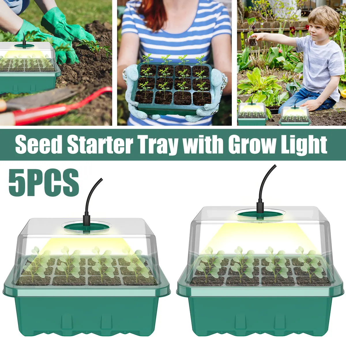 

18Pcs Seed Starter Tray Set Seed Starter Kit with Grow Light Mini Seedling Trays with Humidity Vented Domes Reusable Greenhouse