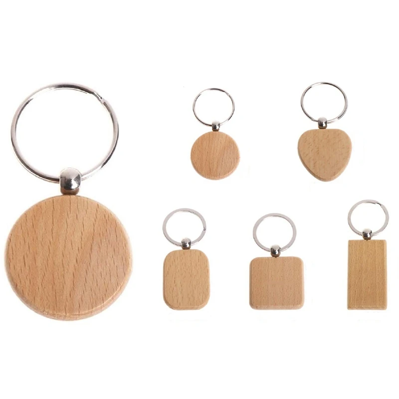 

HOT-100 Pcs Keychain Diy Wooden Keychain Key Gift Mixed & 20Pcs Blank Round Wooden Keychain Key Tag Gift