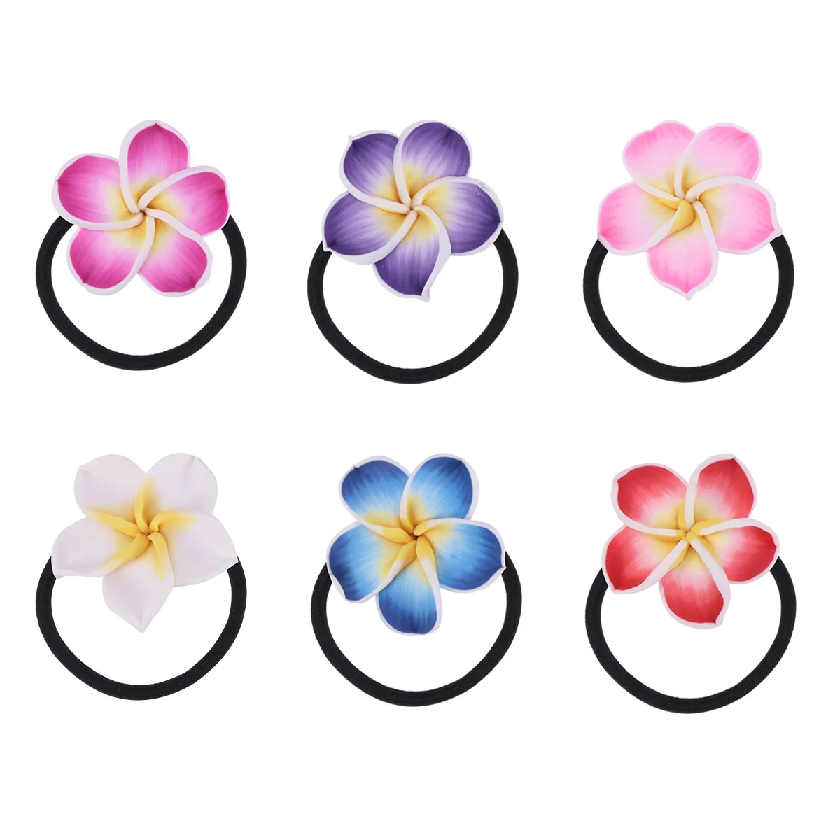 

12pcs Plumeria Hair Ties Hawaiian Beach Flower Hair Ropes Colorful Floral Rubber Bands Elastic Ponytail Holders for