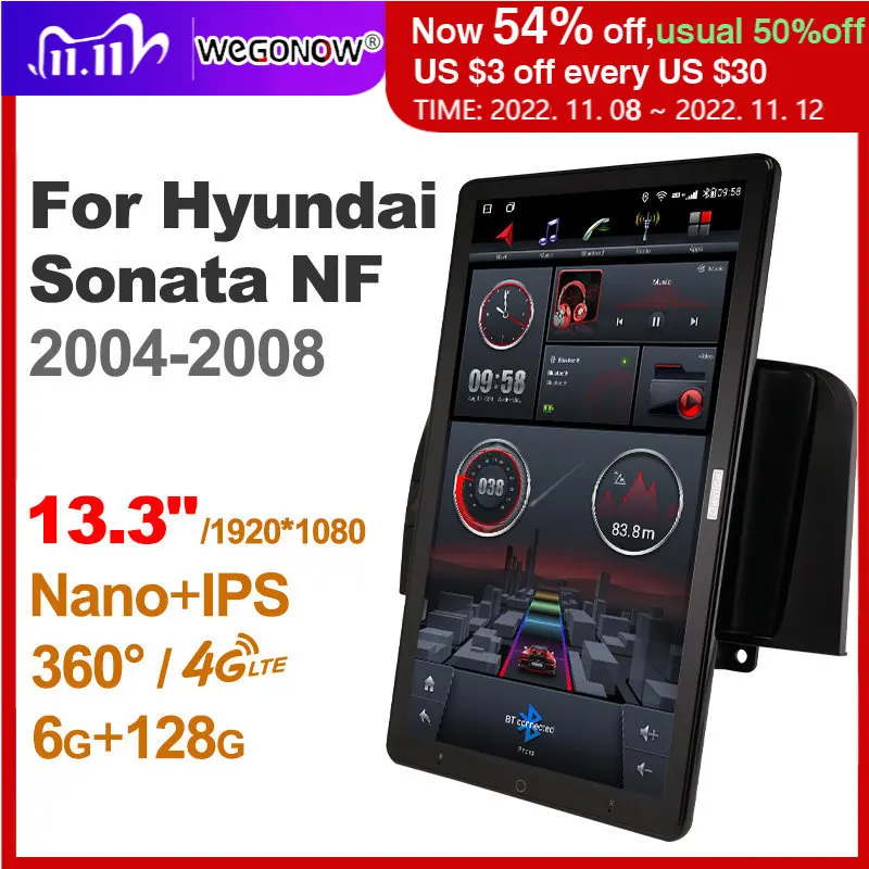 

1920*1080 Nano Ownice Android10.0 для Hyundai Sonata NF 2004-2008 автомобильное радио Видео Аудио 13,3 ''вращающийся 360 6G 128G Тесла стиль