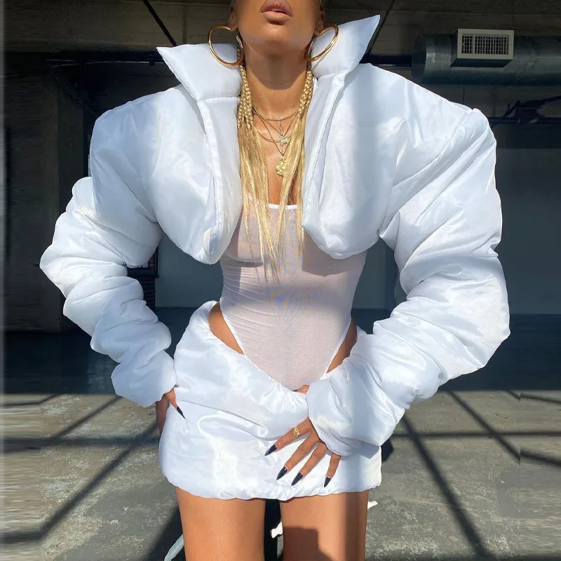 

Fashion Stand Collar Long Sleeve Short Shirt Cotton Casual Short Skirt Solid Color Two-piece Set