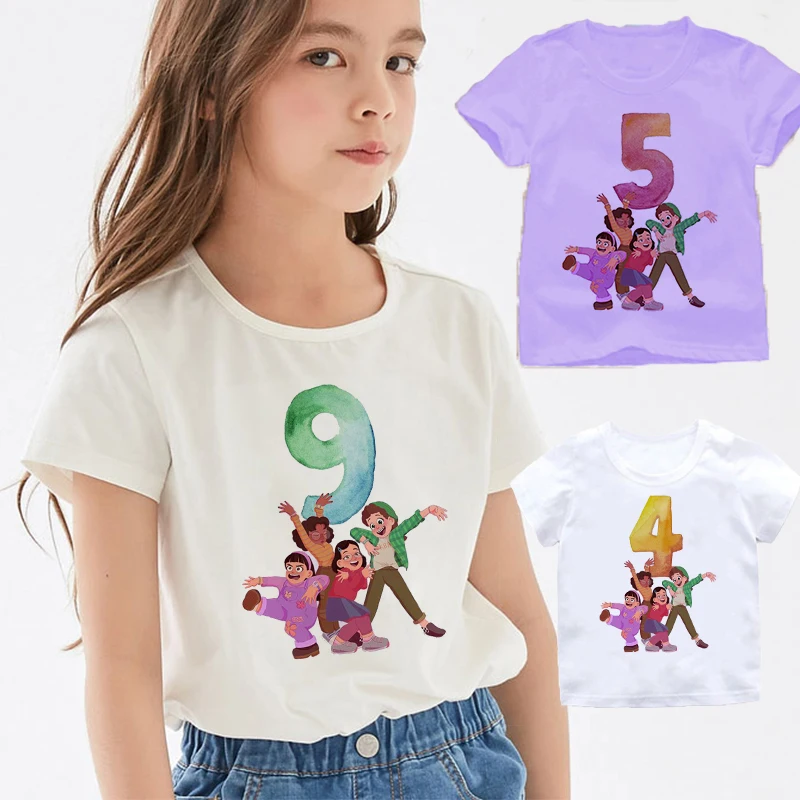 

White Purple Disney Cartoon Print T-Shirt Kawaii Fashion Girls Summer Clothes 1 2 3 4 5 6 7 8 9 Age Kids Clothes Crew Neck Top