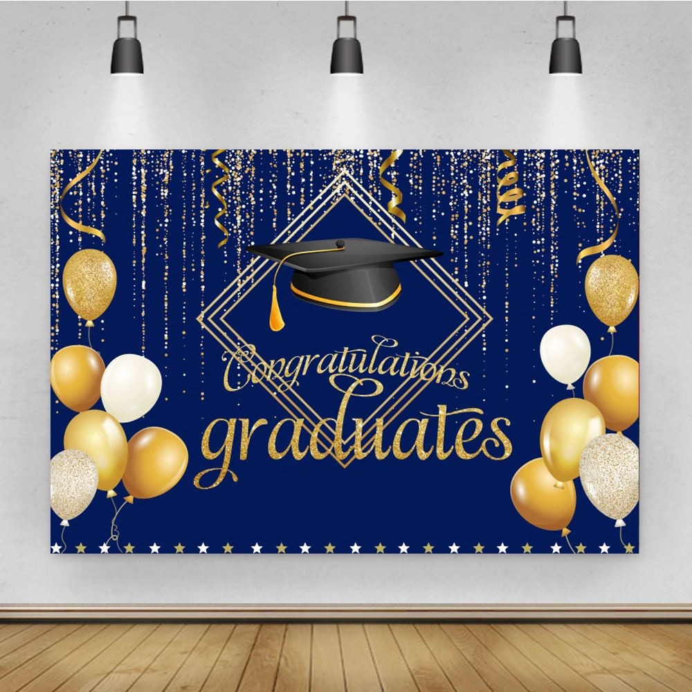 Laeacco Congratulations 2023 Graduation Party Decor Poster Gold Balloon Ribbons Black Photography Backdrop Vinyl Background images - 6