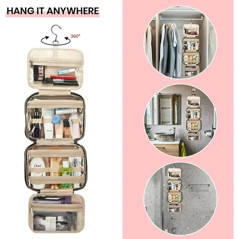 New Large Capacity Water-resistant Makeup Cosmetic Travel Organizer Toiletry Bag with Hanging Hook - Waterproof Travel Bag Acces