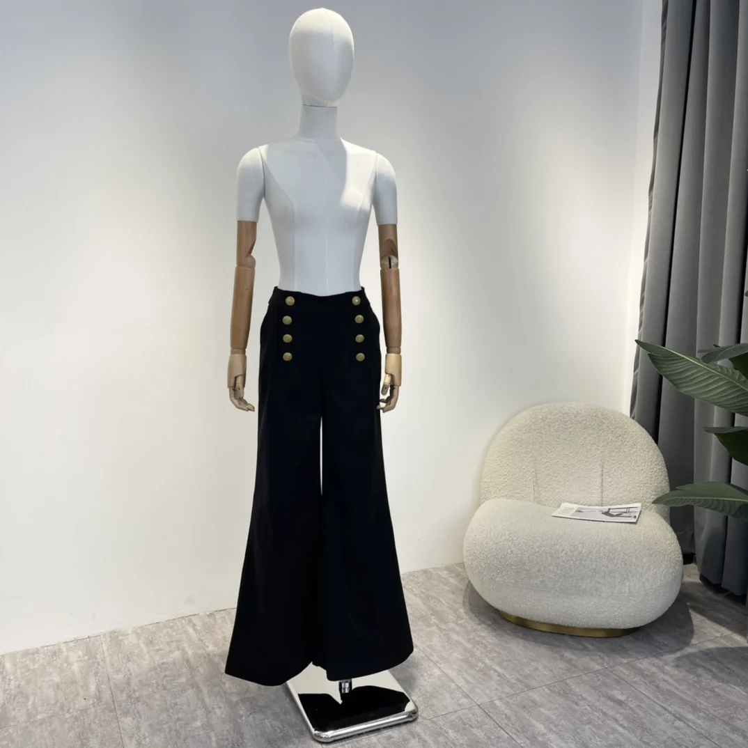 

Женские офисные брюки-клеш, однотонные черные бежевые брюки с плоскими карманами, на пуговицах, Осень-зима 2022