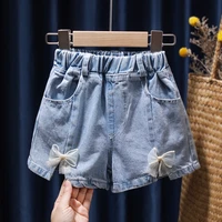 kids girls denim shorts elastic waist thin summer short pants 2022 new all matched casual children girl short jeans