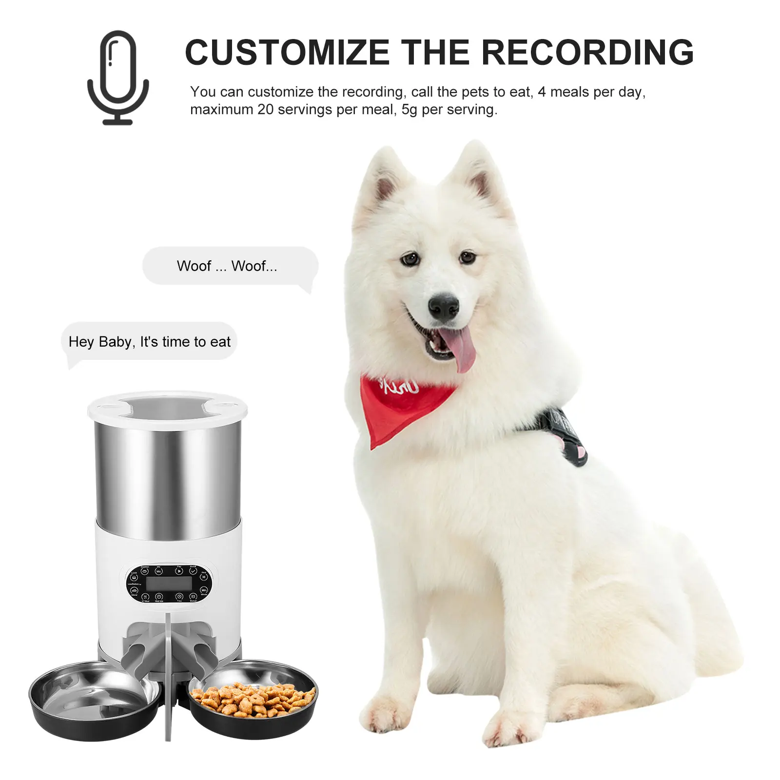 

Pet Timing and Quantitative Feeder 4.5L Double Bowl Automatic Cat Feeder Pet Dry Food Dispenser with Voice Recorder Function