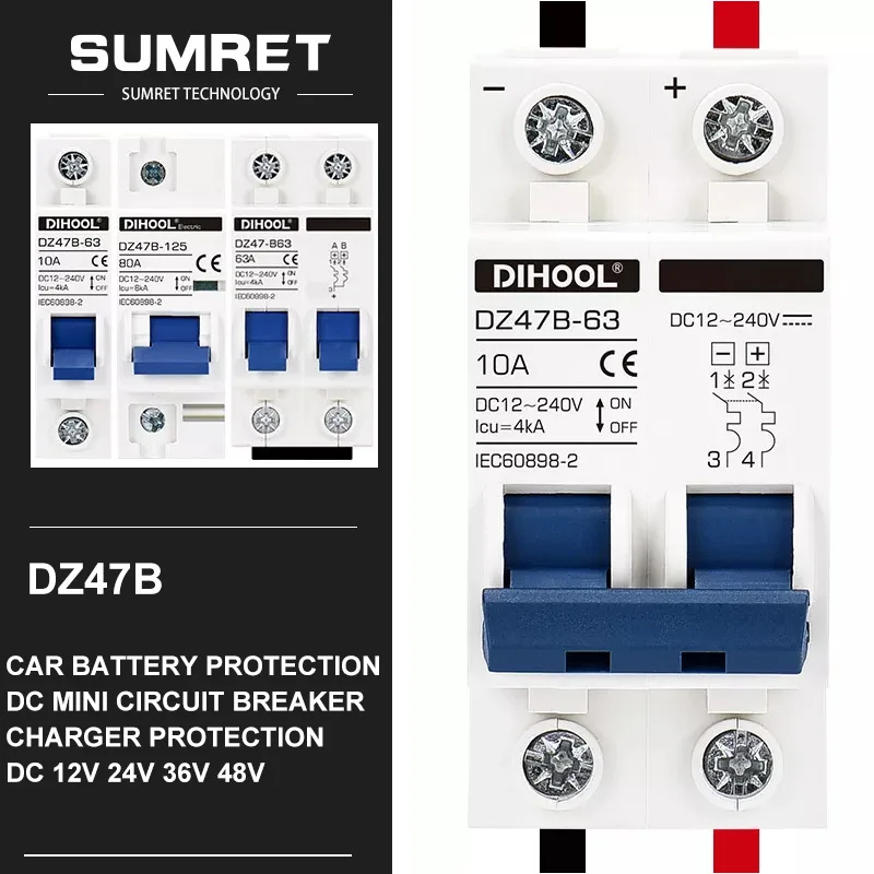 

Motor Protection Miniature Circuit Breaker DC 12V 24V 36V 48V 110V 220V MCB For Generators Solar 125A 16A 32A 25A 40A 63A 10A 6A