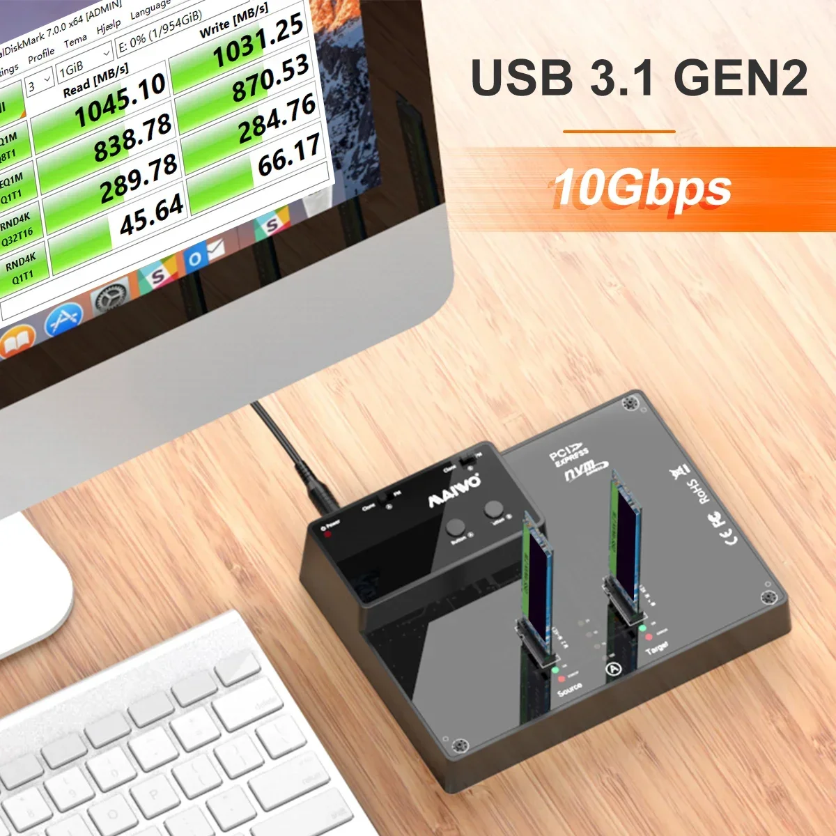 Фото Внешний корпус MAIWO Dual Bay для M.2 NVMe SSD с функцией автономного клонирования, 10 Гбит/с USB 3.1 Gen2, внешний бокс для M2 NVMe, копирование данных, внешний корпус для жесткого диска. №2