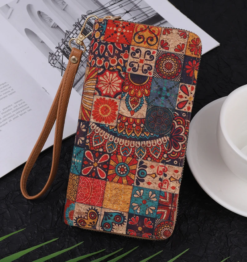 5 шт. бумажник из пробковой кожи с цветочным геометрическим принтом двойная