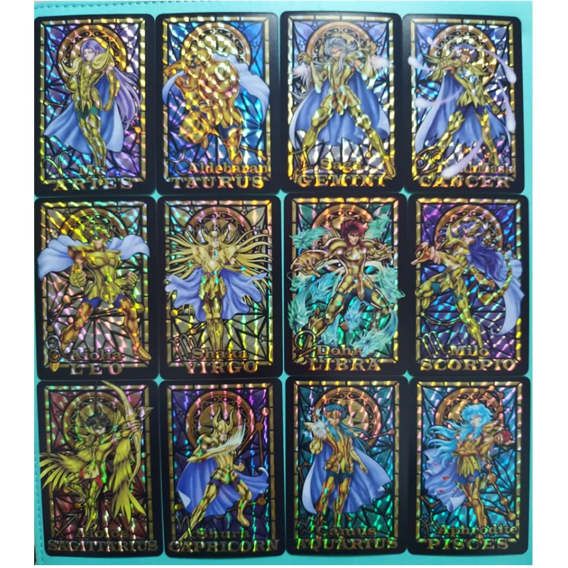 

12Pcs/set Gold Saint Flash Card Saint Seiya Regulus Asumita Dohko Dohko Degel Game Anime Collection Card Gift Toys