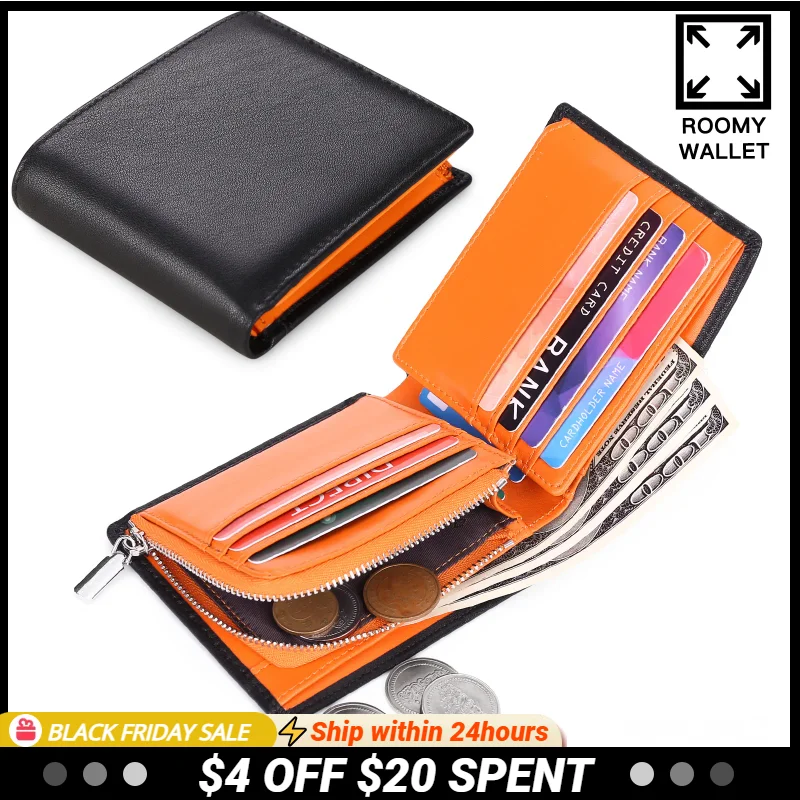 

100% Genuine Leather Men Wallet Cowhide Money Bag Vintage Business Male Purse Coin Cash Pocket RFID Card Holder Short Wallet