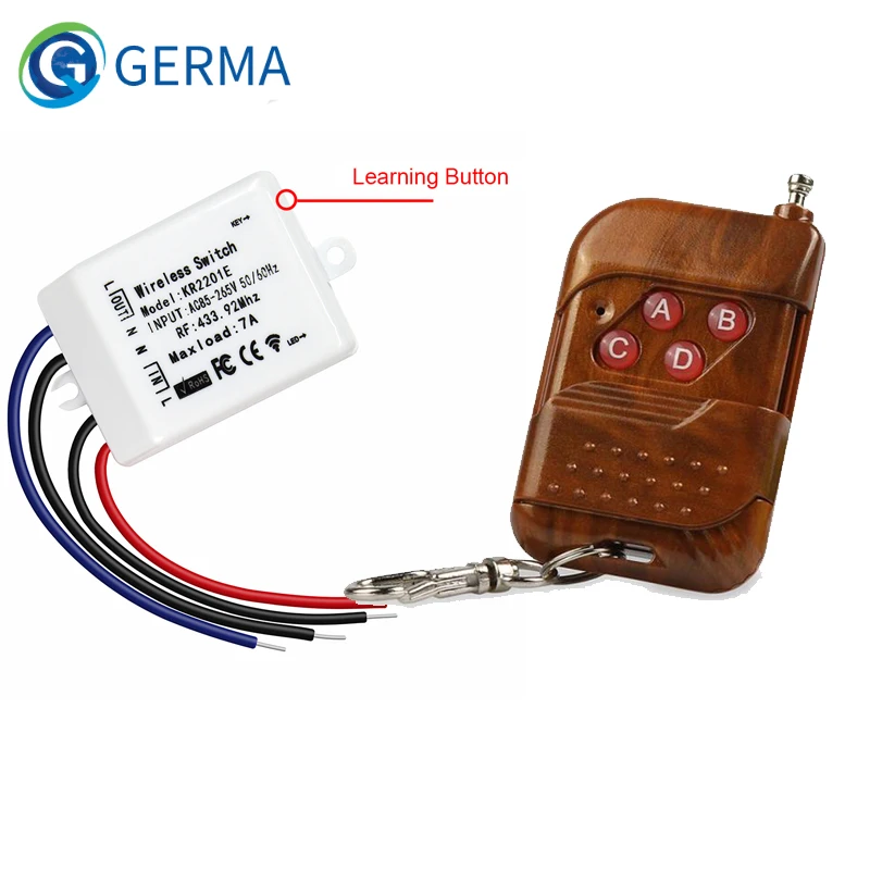 

GERMA 433mhz Wireless Remote Control Learning Code RF Transmitter AC 85-265V 1CH Wireless Relay Receiver 433mhz For Smart Home
