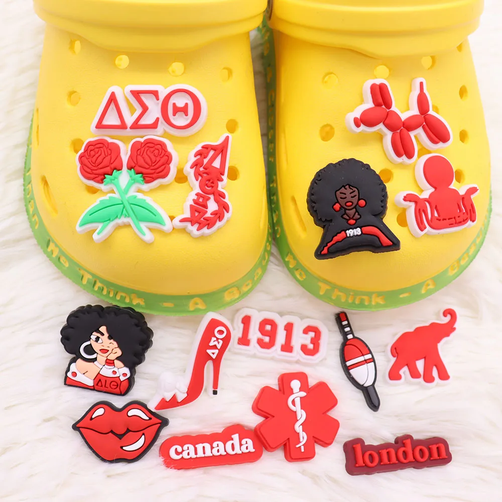 

New Arrival 1pcs Shoe Charms Red Elephant Rose Dog Red Lips Accessories PVC Kids Shoe Buckle Fit Wristbands Birthday Present