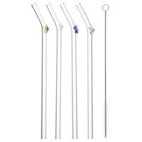 5 pcs glass straw with flower decor and cleaning brush for milkshakes juice easy to wash reusable transparent glass straws set