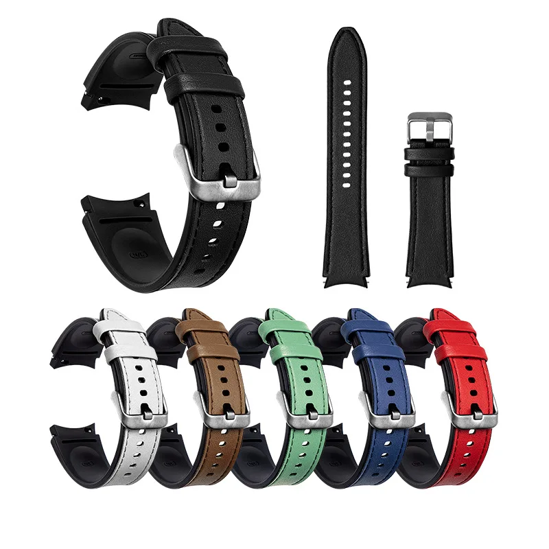 

20mm Leather Silicone Watch Band for Samsung Galaxy Watch 4 40mm 44mm Sport Strap for Galaxy Watch 4 Classic 42mm 46mm Band