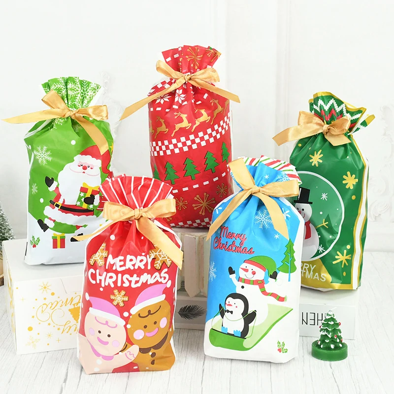 

10pcs Christmas Drawstring Candy Bag Santa Claus Gift Bag Merry Christmas Decorations For Home 2023 Navidad New Year Kids Favor
