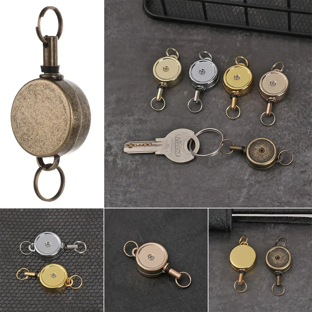 

1pc Office Supplies Metal ID Name Card Anti-Lost Clip Lanyards Key Ring Badge Holder Retractable