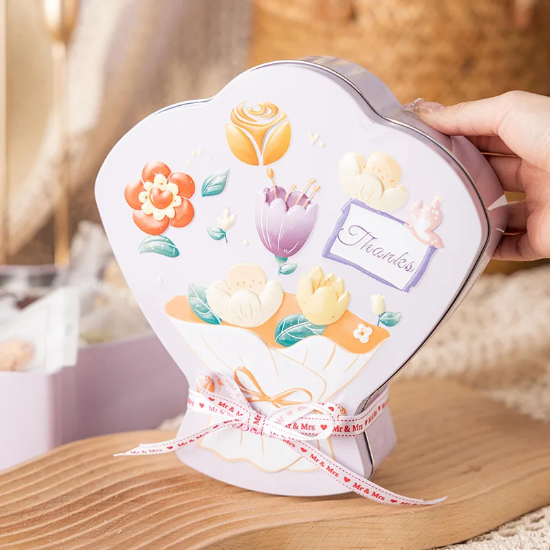 

Flower-shaped Candy Cookie Box Festive Party Supplies Rose Tea Pot Tin Box Small Fresh Home Garden Personality Candy Box