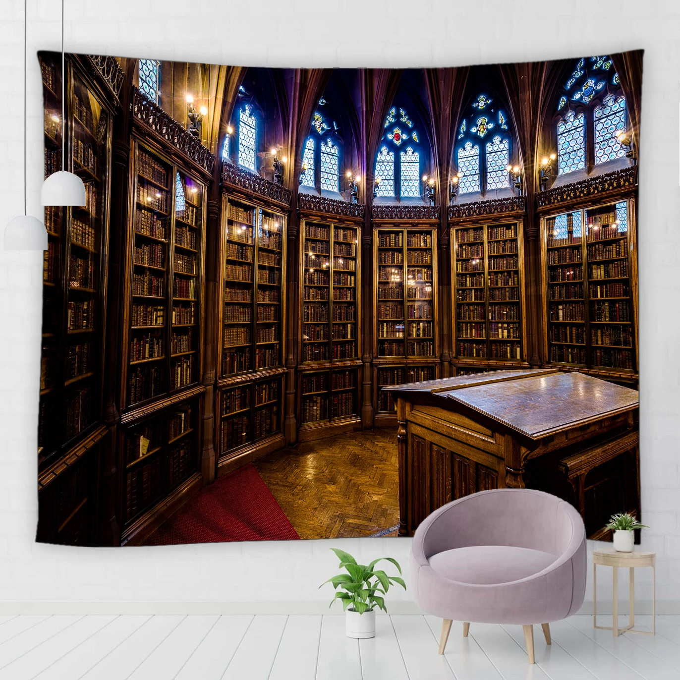 

Retro Bookshelf Tapestry Wall Hanging Home Study Library Decor Background Fabric Classical Bookcase Polyester Wall Tapestry