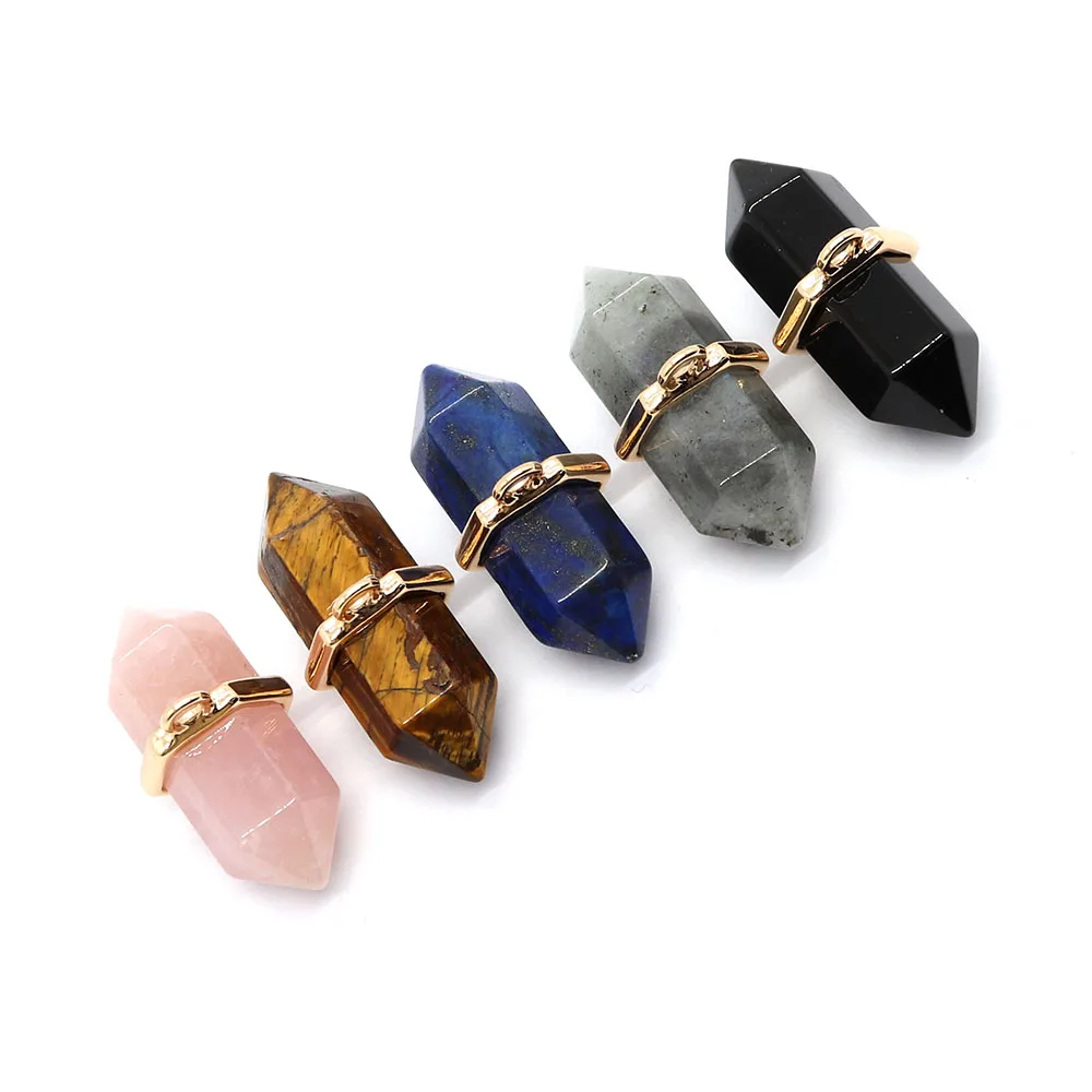 

Natural Stone Pendant Crystal Pillar Lapis Lazuli Quartz Both Ends Pointed Jewelry DIY Making Necklace Tiger Eye Charm Accessory