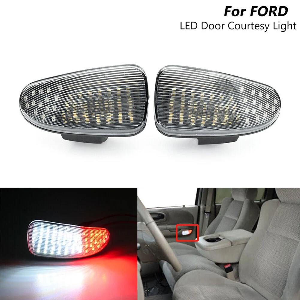 

2pcs Red/White Door Panel Warning Light Interior Courtesy Lamp 9-16V DC For Ford F150 SVT F250 F65Z-13B724-AA