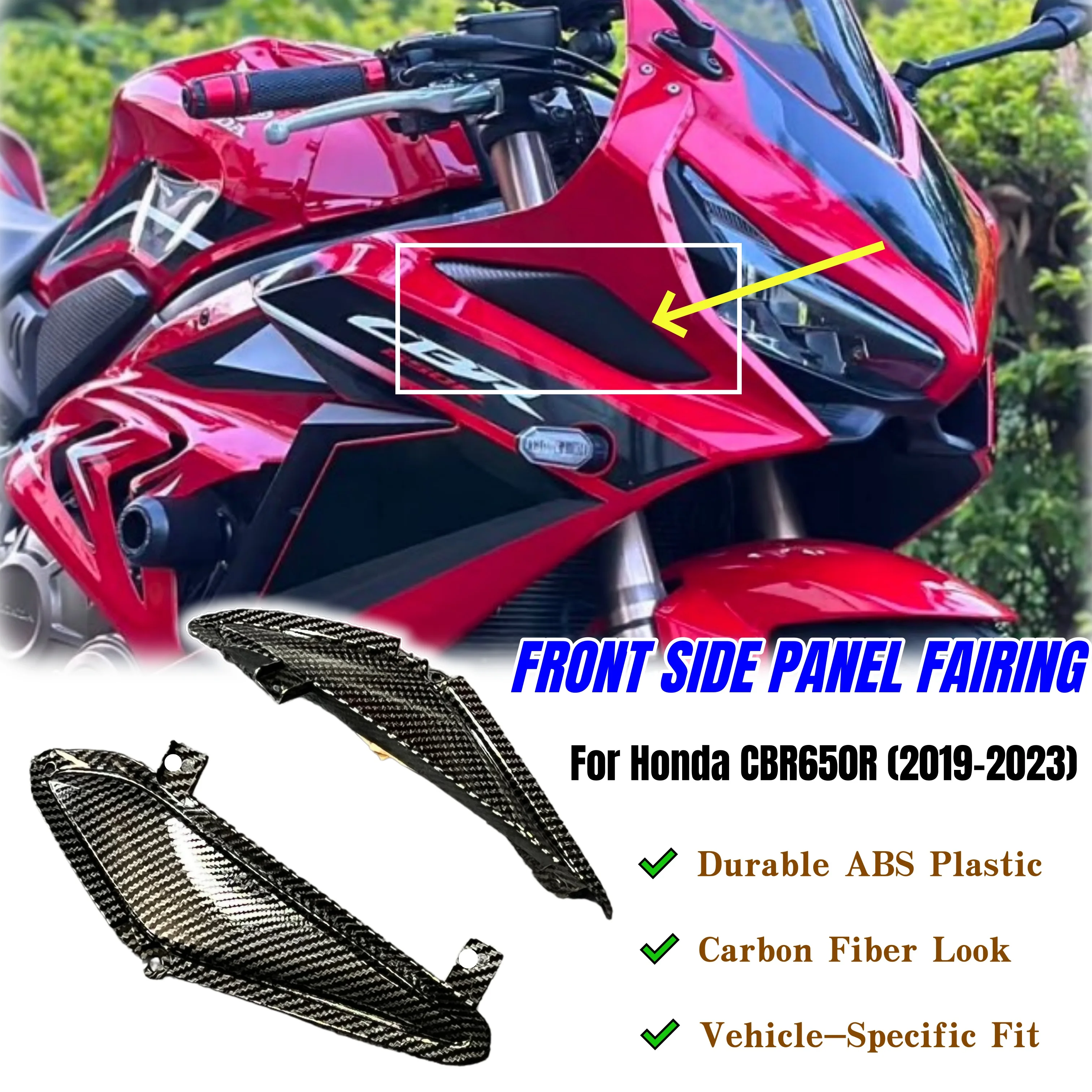 Фото Для Honda CBR650R CBR 650R 2019-2023 мотоциклетная фара, боковая крышка, обтекатель из АБС-пластика, маленькая боковая панель, комплект из углеродного волокна №1