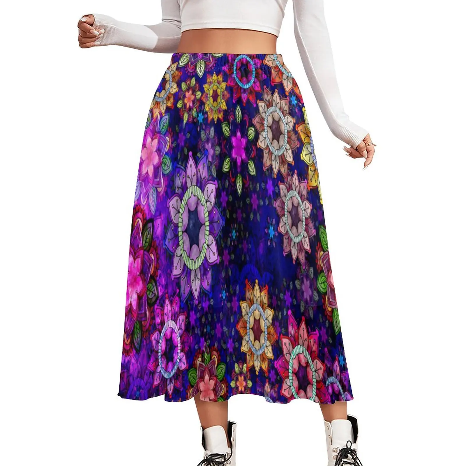

Шифоновая юбка с акварельным принтом мандала, уличная модная повседневная юбка в стиле ретро с цветочным принтом, женская модная юбка в сти...