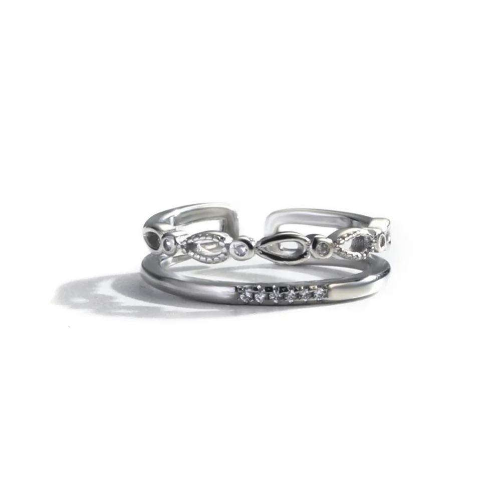 

Coconal Trendy Hip Hop Silver Color Cutout Double Diamond Womens Ring For Unique Opening Adjustable Rings Jewelry Gift