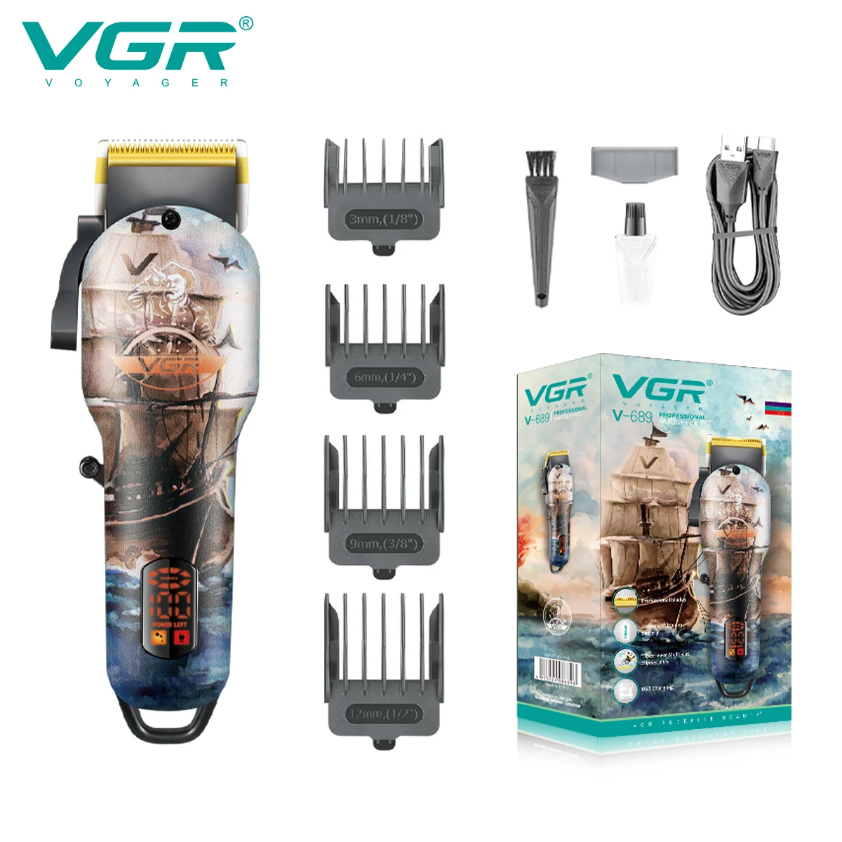 

VGR Hair Clipper Adjustable Hair Cutting Machine Cordless Hair Trimmer Rechargeable Haircut High Power Clipper for Men V-689