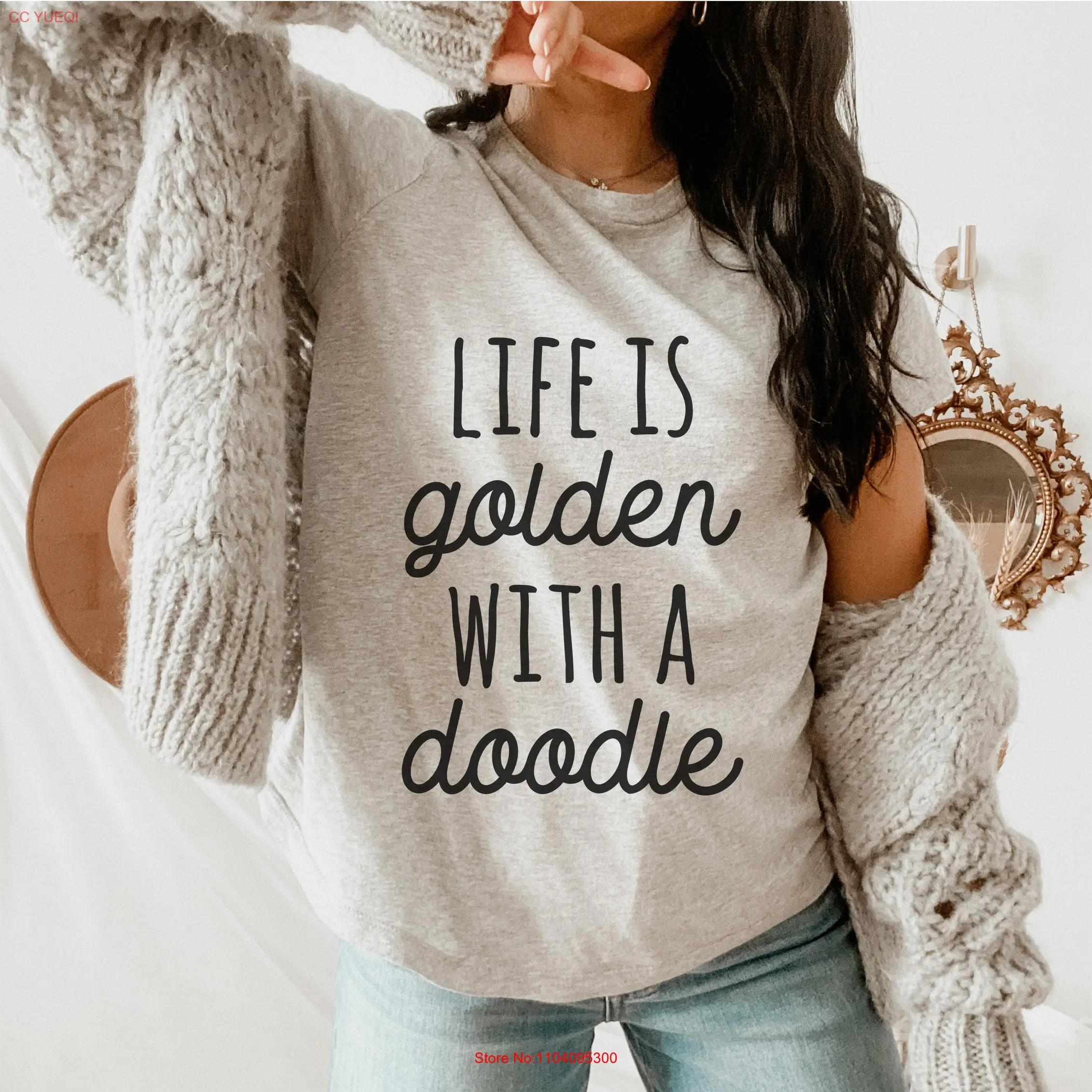 Life Is Golden With a Doodle T Shirt Goldendoodle Mama Mom Funny Dog Breed for Women long or short sleeves