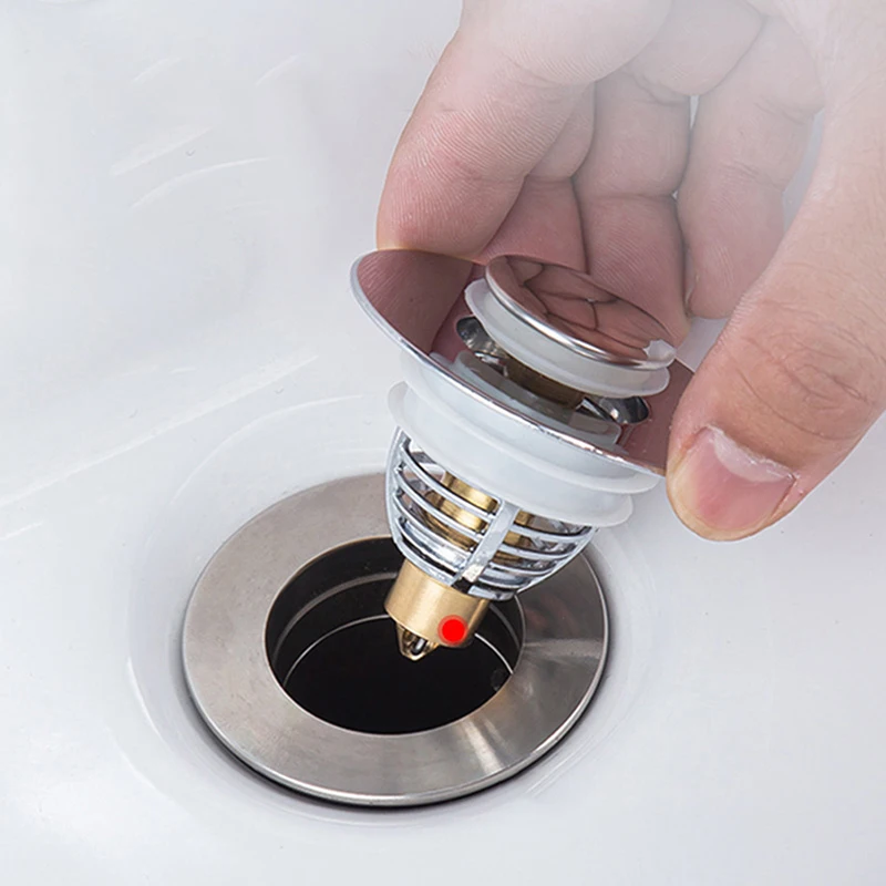 

1PC Universal Copper Pop-Up Bounce Core Basin Drain Filter Hair Catcher Bath Stopper Push-type Bouncing Core Washbasin Drainer
