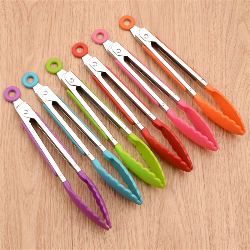 

Silicone Food Tong Stainless Steel Kitchen Tongs Silicone Non-slip Cooking Clip Clamp Salad BBQ Tools Grill Kitchen Accessories