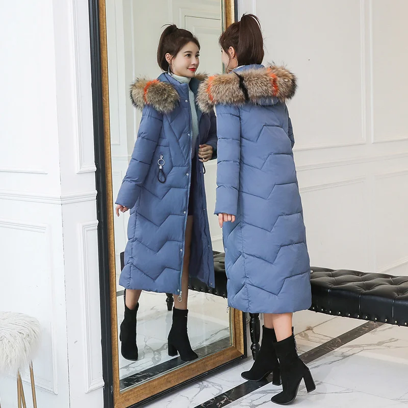 Cotton clothes women 2022 winter new Korean version long large women's coat big wool collar slim thick