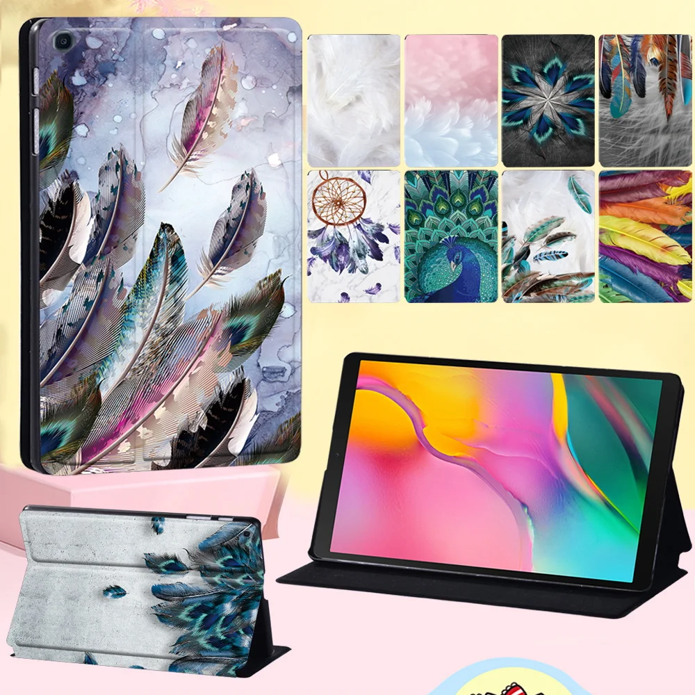 

Tablet Stand Cover Case for Samsung Galaxy Tab A 8.0 2019 T290 T295 Feather Pattern Anti-fall Leather Flip Protective Shell