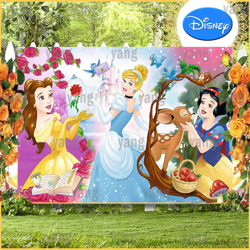 Castle Disney Baby Snow White Cinderella Bell Background Backdrop Cartoon Princess Birthday Party Banner Decoration Photo Shoot