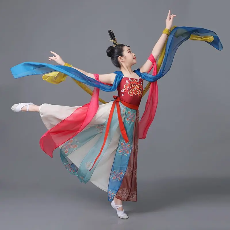 

2023 Children's Classical Dance Clothing Western Flying Sky Performance Clothing Classic Chinese Style Hanfu 6-Piece Set LE440