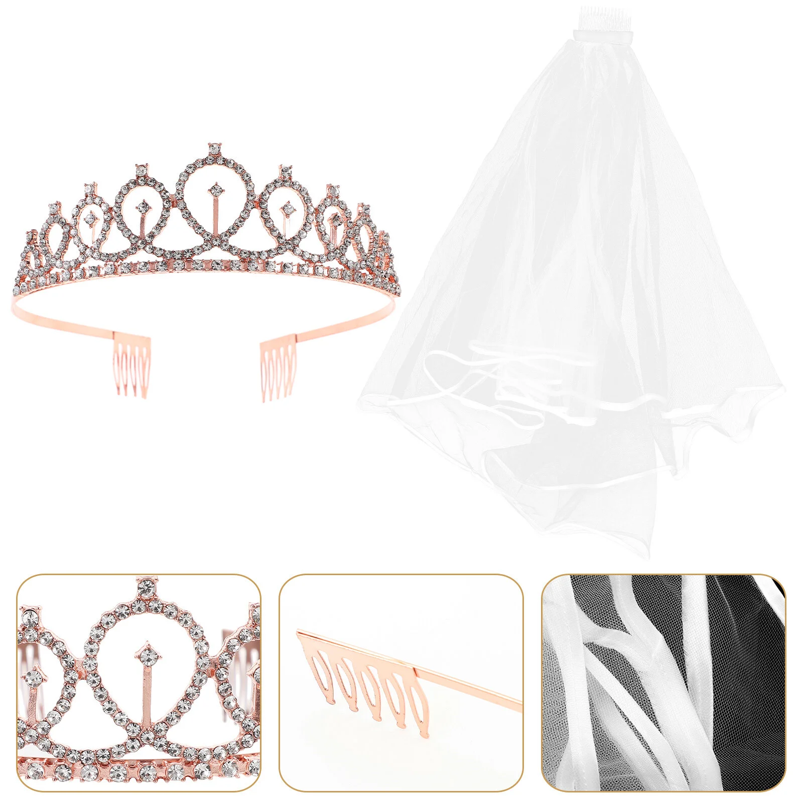 

2 Pcs 4 Piece Set Birthday Crown Women Bridal Accessories Bachelorette Party Veil Wedding Fairy Crowns Bride