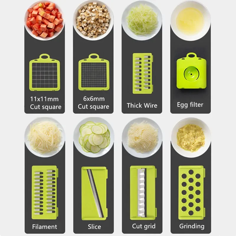 

2023 Multifunctional Vegetable Cutter Fruit Slicer Grater Shredders Drain Basket Slicers 8 In 1 Gadgets Kitchen Cooking Accessor