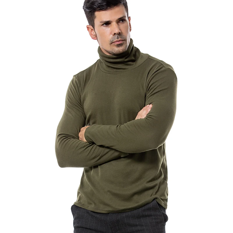 LUCLESAM Men's Turtleneck Winter Knitted Sweater Double Collar Slim Pullover Sweaters Jersey Army Green Male Basic Tops Warm