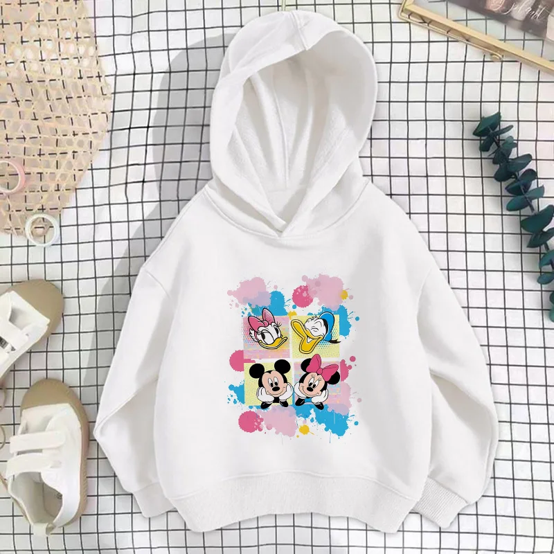 

Minnie Daisy Children Hoodies Disney for Girls Clothes Stitch Sweatshirts Pullover Kawaii Anime Cartoons Boy Kids Casual Tops