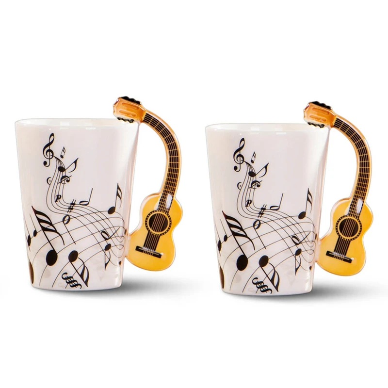 

2X Creative Novelty Guitar Handle Ceramic Cup Free Spectrum Coffee Milk Tea Cup Mug Unique Musical Instrument Gift Cup Home
