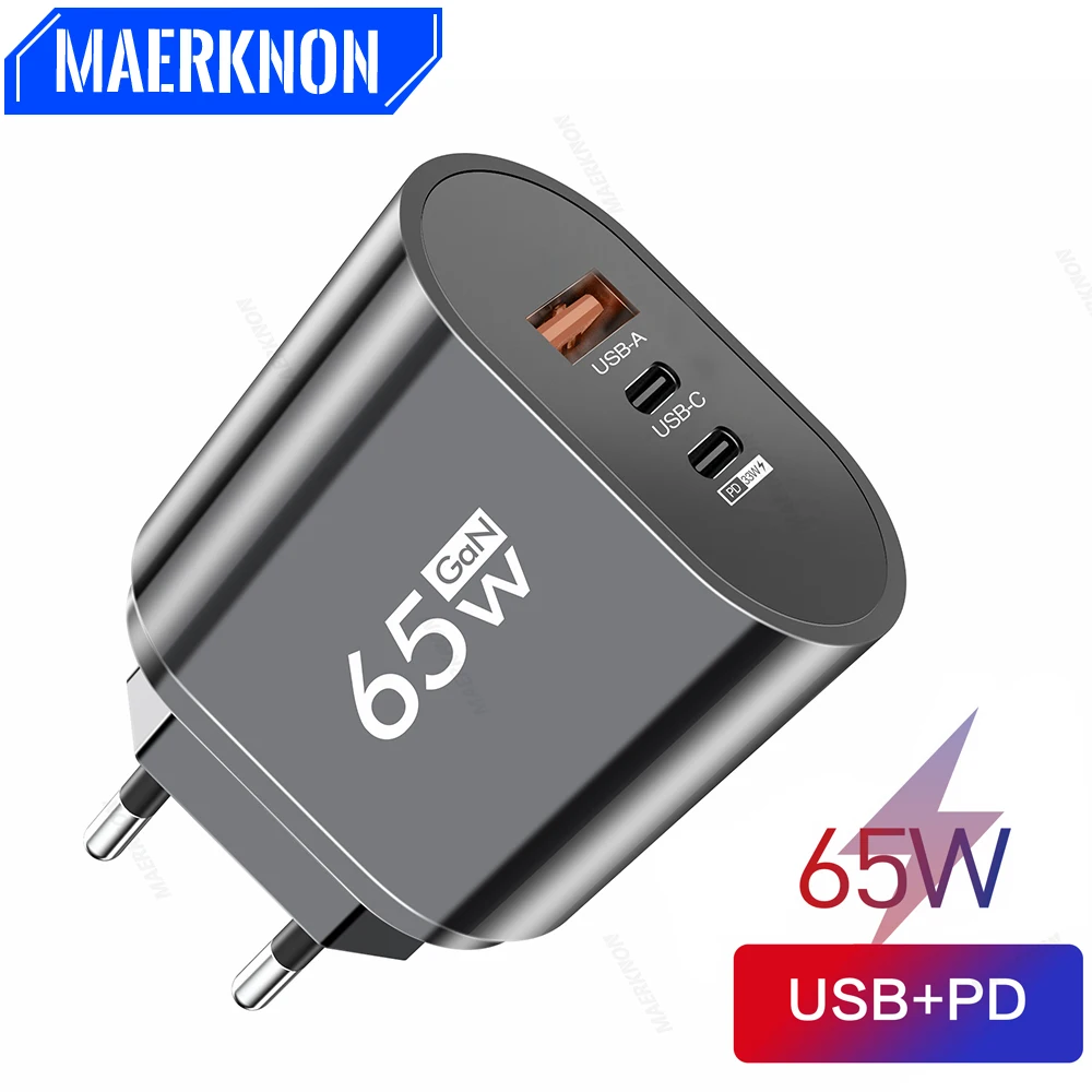 

65W 3 Ports USB C Charger GaN Fast Charging Charger USB Type C PD Quick Charge 3.0 Mobile Phone Charger Power Adapter For iPhone