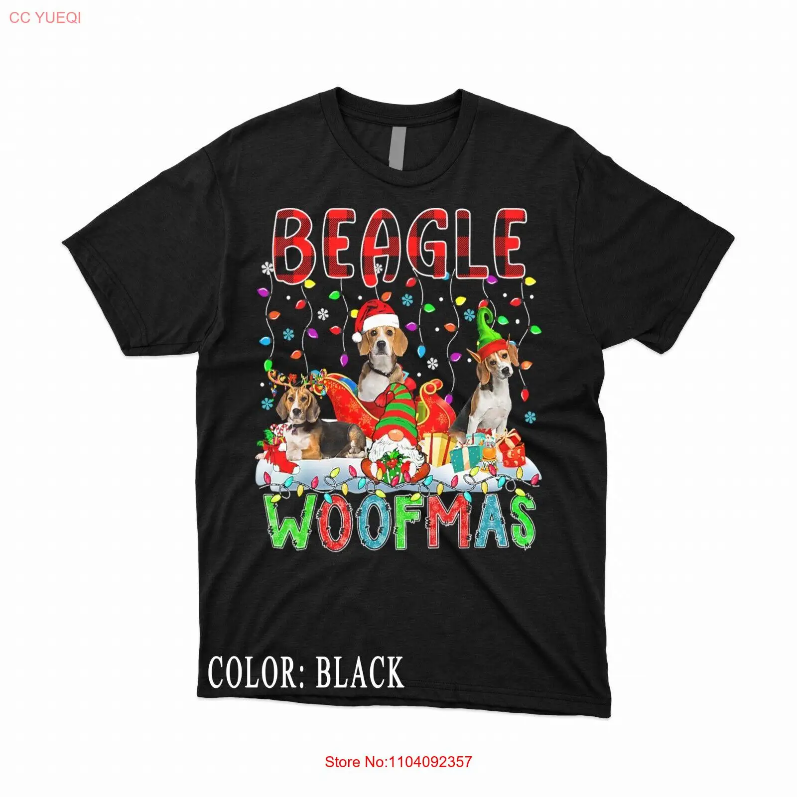 Рождественская футболка Beagle Xmas Woof Santa Reindeer