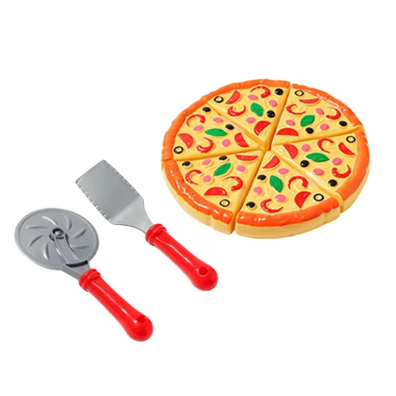 

Q0KB Pizza Cutting Toy Children Simulation Kitchen Pizza Pretend Play Pizza Wheel Toy