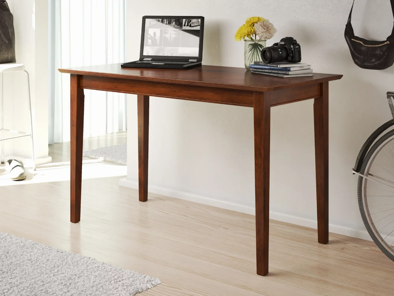 

AFI 48" Solid Wood Shaker Design-Home Office, Laptop Computer Work Study Desk with USB Charger in Walnut desk