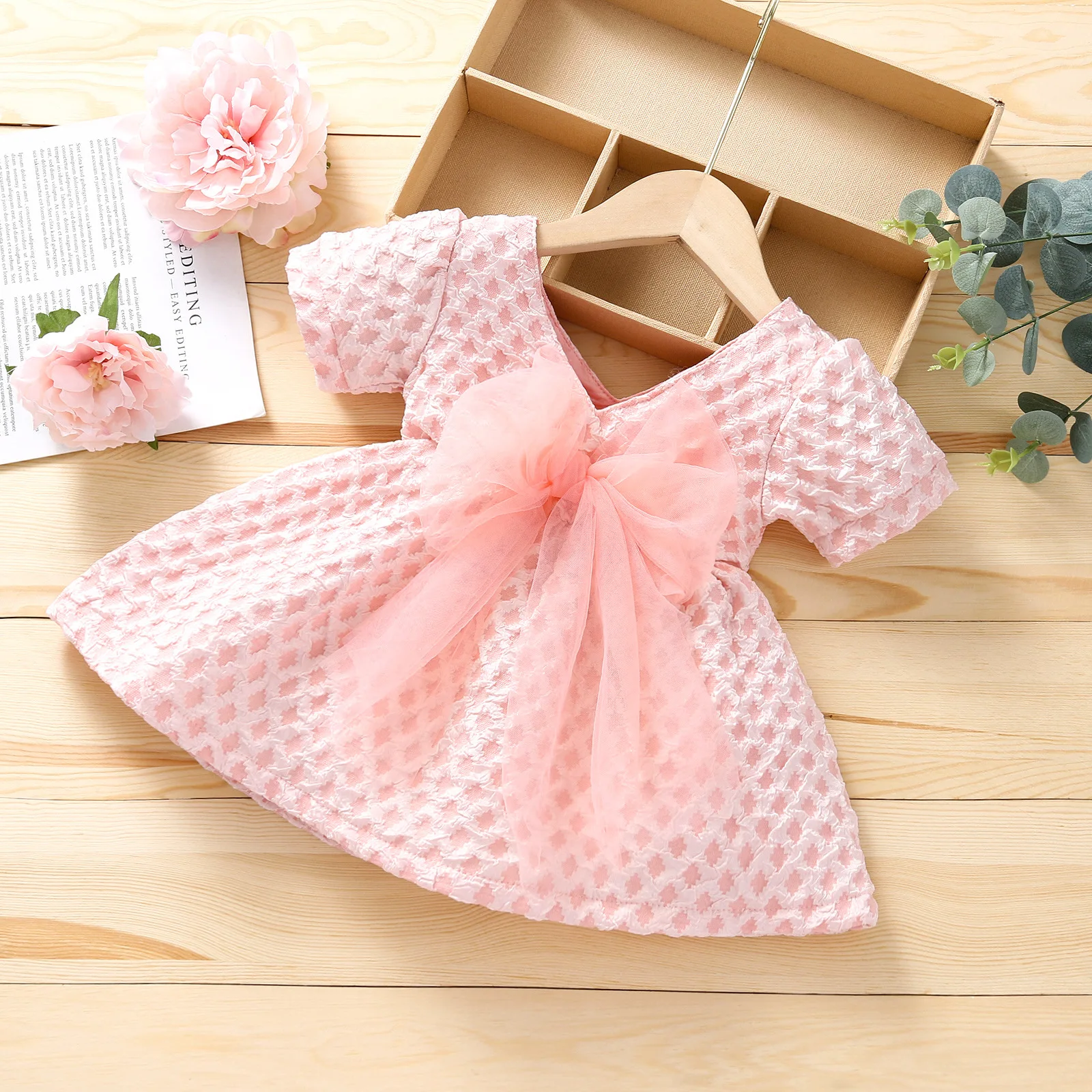 2022 Baby Girl Dress Bow Children's Dress Baby Dress Short Sleeve Summer Cotton Dress Baby Dress