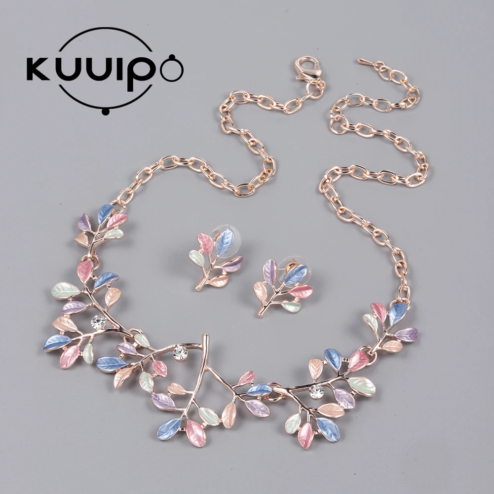 

Kuuipo Dainty Tree Branch Leaf Wedding Necklaces for Women Nature Jewelry Zinc Alloy Long Chain Statement Necklace Accessories